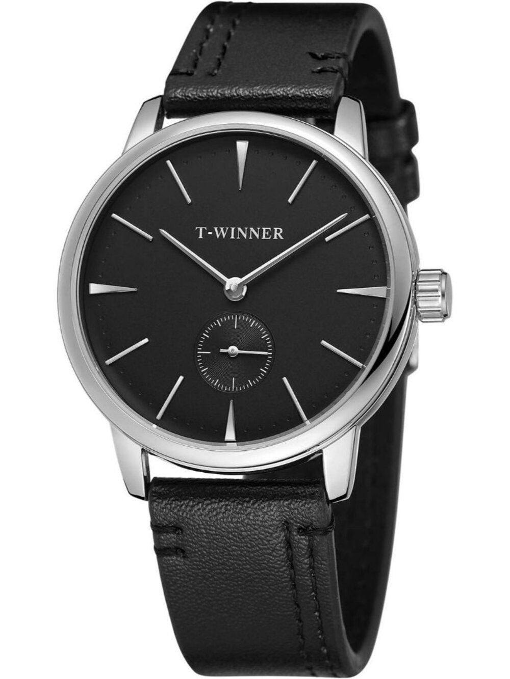 Men's Black and Silver Analog Sport Style Mechanical Hand-Wind Wrist Watch